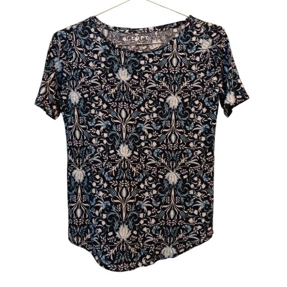 LOFT 100% Linen Top Shirt SM Lightweight Stretchy Floral Blue Summer Vacation - Picture 1 of 6